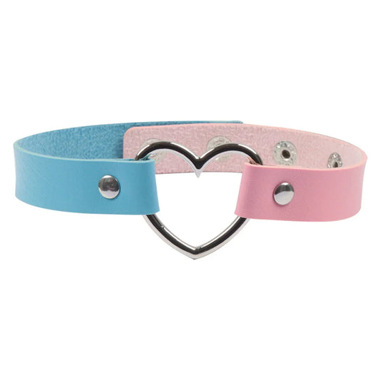 Dual-tone Split Babe Vegan Choker with heart charm, adjustable fit for alt fashion and cutecore lovers