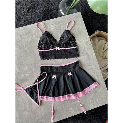 Sexy Dusky Rose lingerie set with bralette, skirt, thong, perfect for flirty DDLG outfits