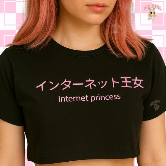 E-Princess Senpai Crop Top, kawaii DDLG e-girl pastel fashion top, soft aesthetic and trendy crop