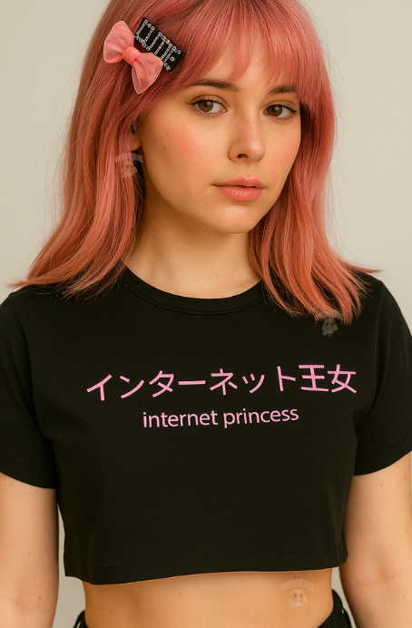 E-Princess Senpai crop top, kawaii e-girl DDLG pastel fashion top, soft aesthetic style