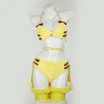 Electric Bunny yellow fuzzy cosplay set lifestyle photo kawaii anime convention festival cutecore costume