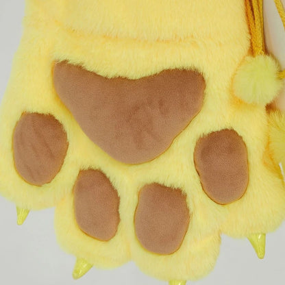 Electric Bunny cosplay set full flat lay yellow fuzzy hood paw gloves tail leg warmers bra panties bow clips kawaii