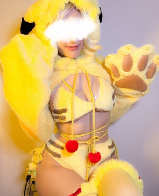 Electric Bunny cosplay fluffy yellow tail and pom-pom accent detail kawaii anime festival costume