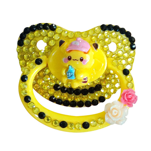 Electric cheeky yellow pacifier with bold pastel design for DDLG, ABDL, and kawaii babycore littlespace