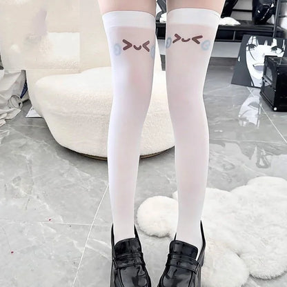 Cutecore kawaii stockings with emoji-inspired face prints perfect for cosplay, DDLG, and ABDL vibes.