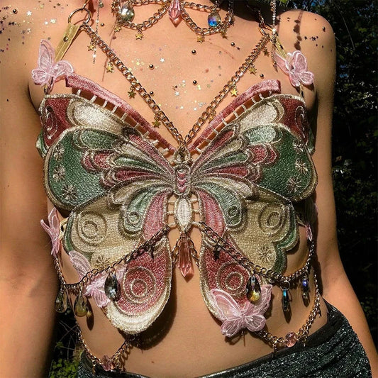 Fairycore Butterfly Angel Baby Top with pastel colors, delicate chains, and mini star choker for playful DDLG outfits