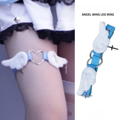 fallen angel garter with soft pastel straps and gothic kawaii cross charms perfect for DDLG ABDL and cosplay