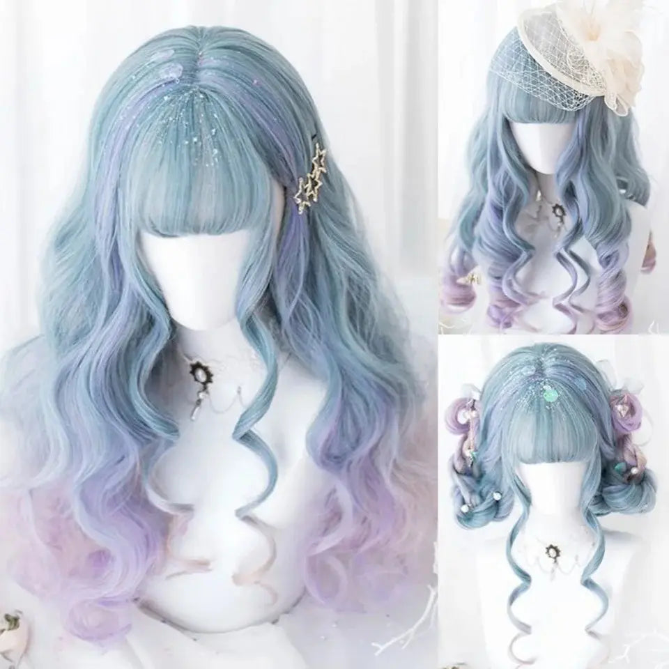 Mermaid Cute Fantasy Aura Wig in Vibrant Pastel Shades for DDLG Looks