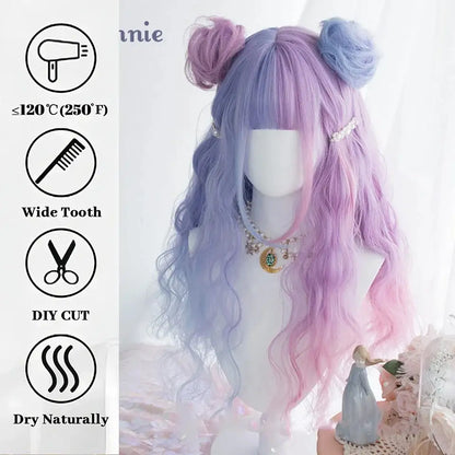 Pink and Purple Fantasy Aura Wig with Side View Description for DDLG