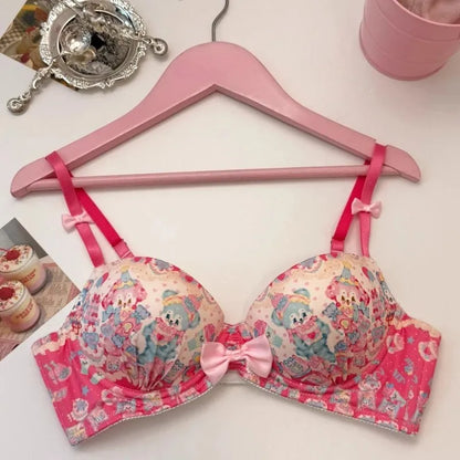 Fantasy multicolor critter lingerie set with playful animal print and soft kawaii cutecore style