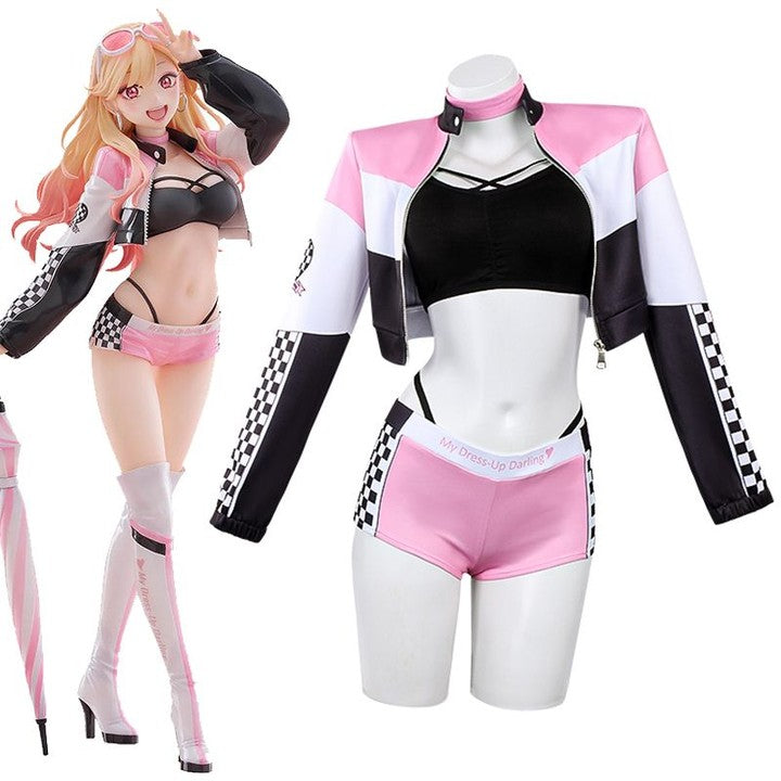 Fast Lane Baddie anime cosplay set with crop top, racer shorts, jacket, and choker