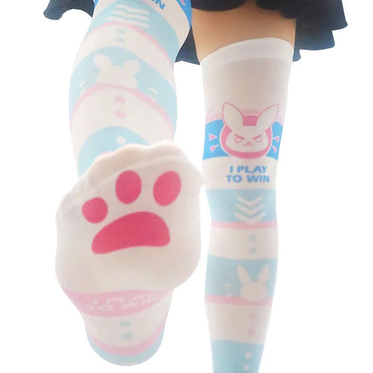 pastel blue pink white final boss bunny gamer stockings kawaii anime gaming legwear