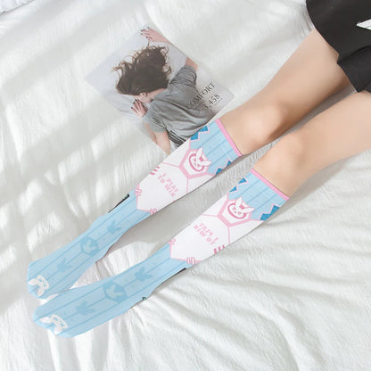 final boss stockings anime gamer kawaii legwear pink blue white softcore cute vibes