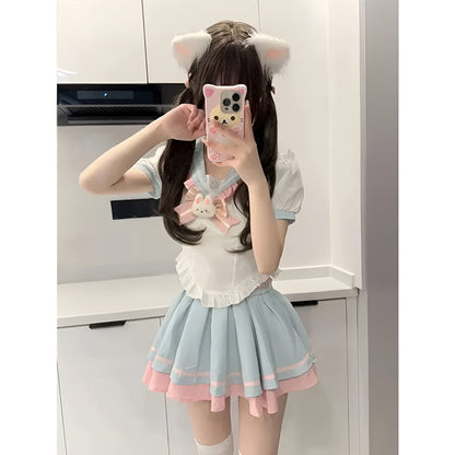 Soft and stretchy bunny-themed DDLG uniform with classic collar and feminine, flirty pink design