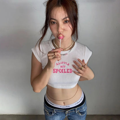 Spoiled “Braat” Crop Tee, soft stretch cotton, flirty cutecore babycore top for DDLG littles