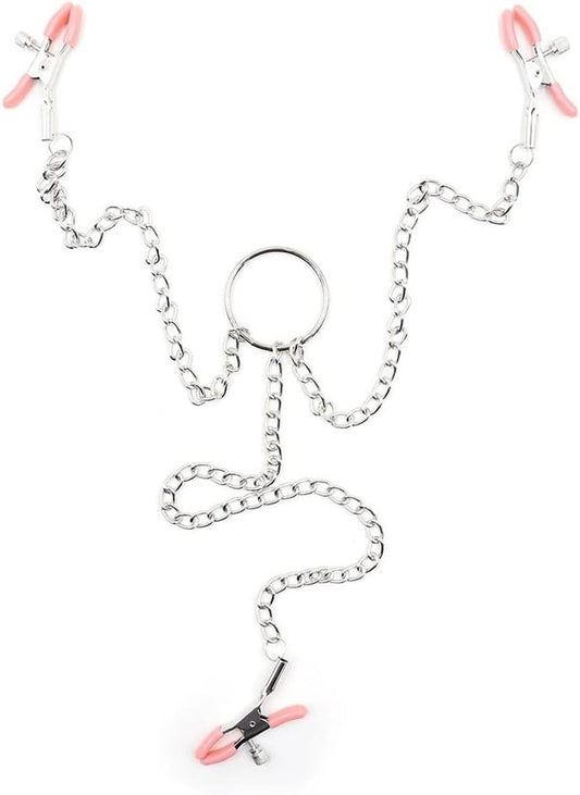 Pink Flirty Triple Pleasure Clips for kawaii DDLG play and flirty teasing fun, kinky fetish roleplay