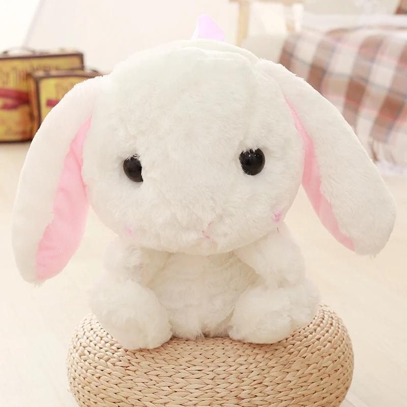 White floppy bunny kawaii doll backpack with pink ears, kawaii dollcore style