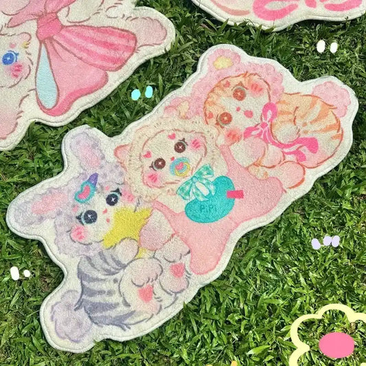 pastel baby cats rug with pacifier and cute kawaii design for littles and soft girl spaces