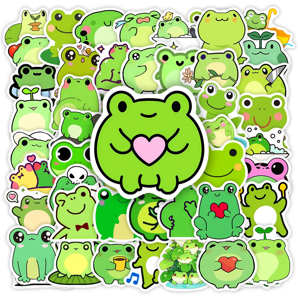 Froggie kawaii sticker pack with waterproof vinyl decals for laptops, journals, and scrapbooks
