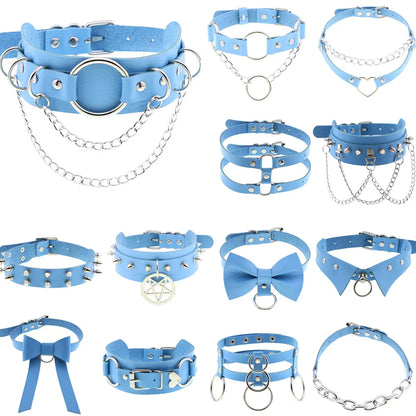 Frosted blue choker with heart charm, kawaii pastel accessory for DDLG fashion