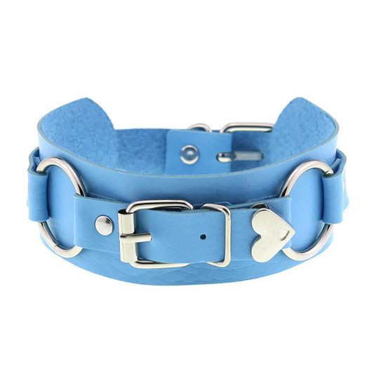 Blue choker with metal accents, playful cutecore DDLG accessory