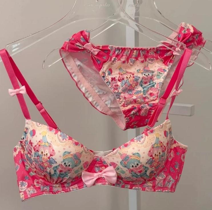 Fuchsia Sweet Paradise critter bra and panty set with colorful fantasy kawaii cutecore design