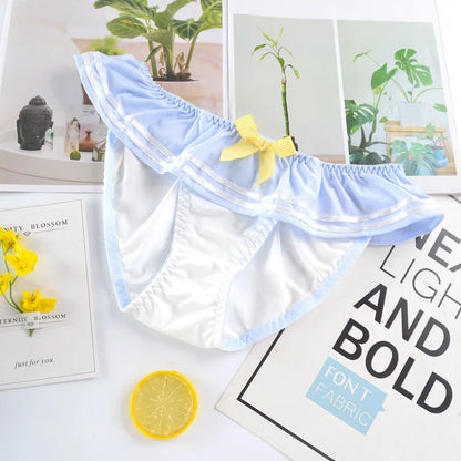 Blue scout-style schoolgirl panties with bow – cute and comfy Japanese-inspired cosplay underwear.
