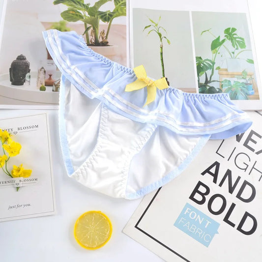 Blue scout-style schoolgirl panties with bow – cute and comfy Japanese-inspired cosplay underwear.