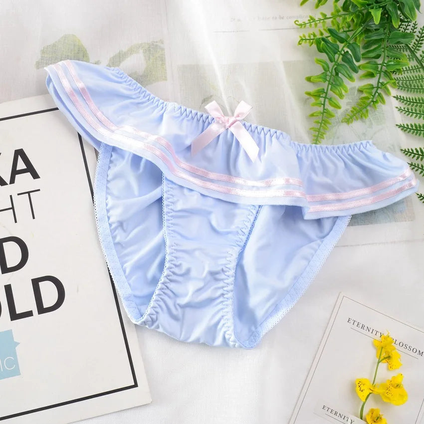 Gray police-style bow panties – playful and breathable kawaii lingerie with classic schoolgirl vibes.