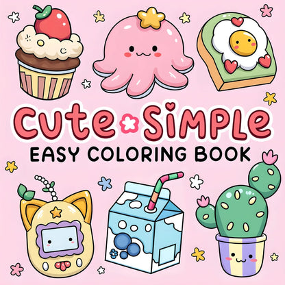 Fun Kawaii Cartoon Coloring Book with bold lines, perfect for stress relief and creative coloring with pencils or markers.