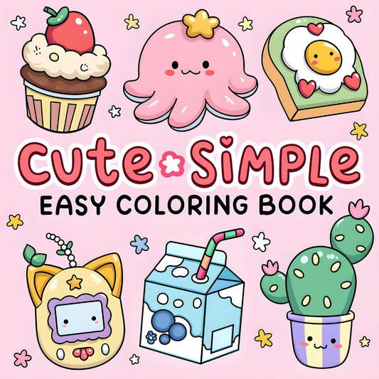 Fun Kawaii Cartoon Coloring Book with bold lines, perfect for stress relief and creative coloring with pencils or markers.
