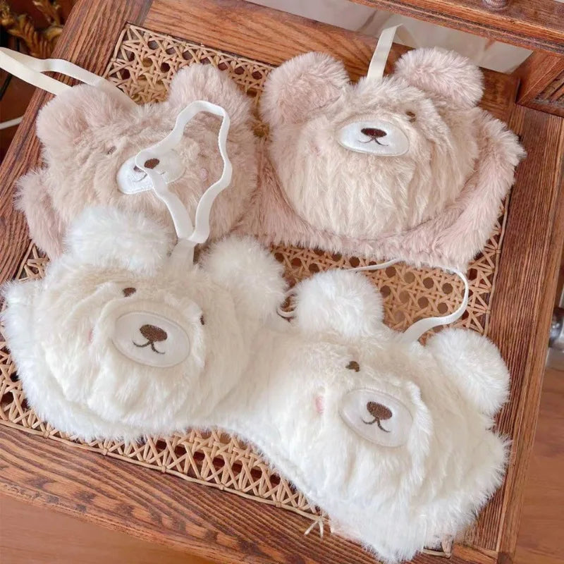 Fuzzy Honeybear lingerie set, soft bra and thong, ABDL and DDLG friendly cutecore homewear