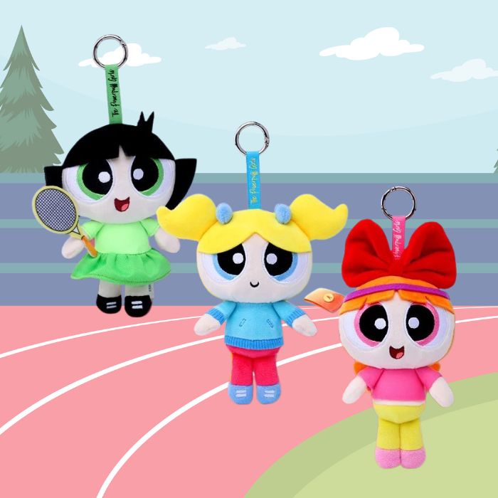 Girl Power Trio plush keychain in pastel colors, soft kawaii accessory for DDLG/ABDL lovers