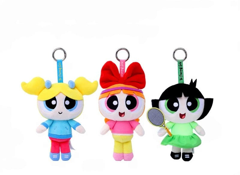 Soft girl plush keychain trio, kawaii collectible accessory for bags and keys