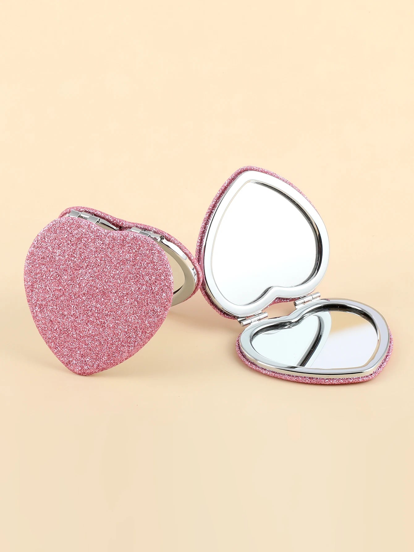 Glittery Love Compact Mirror, mini handheld mirror for quick glam checks, kawaii self-care accessory