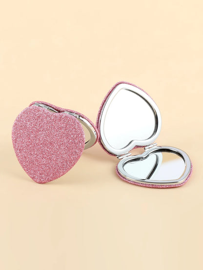 Glittery Love Compact Mirror, mini handheld mirror for quick glam checks, kawaii self-care accessory