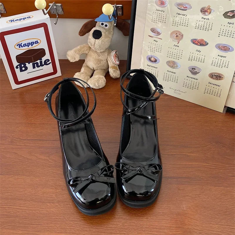 Gloss & Grace Classic Strap Heels in Black, timeless kawaii footwear for DDLG & ABDL ensembles