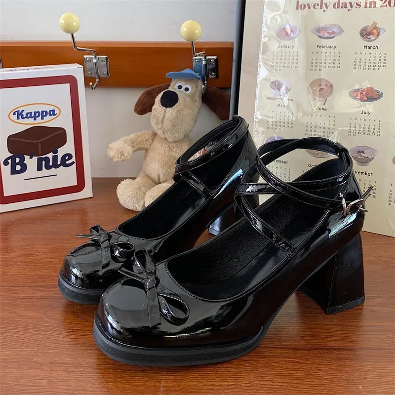 Black Gloss & Grace Classic Strap Heels, versatile lolita heels for DDLG & ABDL kawaii fashion