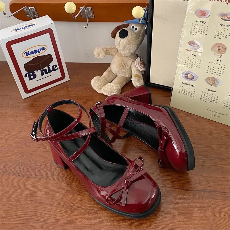 Bordeaux Gloss & Grace Classic Strap Heels, elegant kawaii shoes for softcore DDLG & ABDL outfits