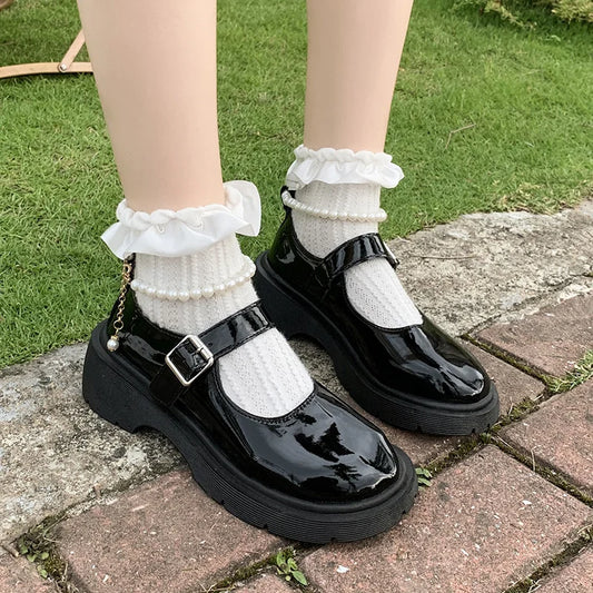Glossy Dollstep Buckle Flats for DDLG soft girl, kawaii dollcore vibes