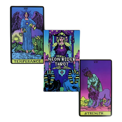 Glowing Midnight Neon Classic Tarot deck with moody neon accents, ABDL DDLG mystical tarot card set.