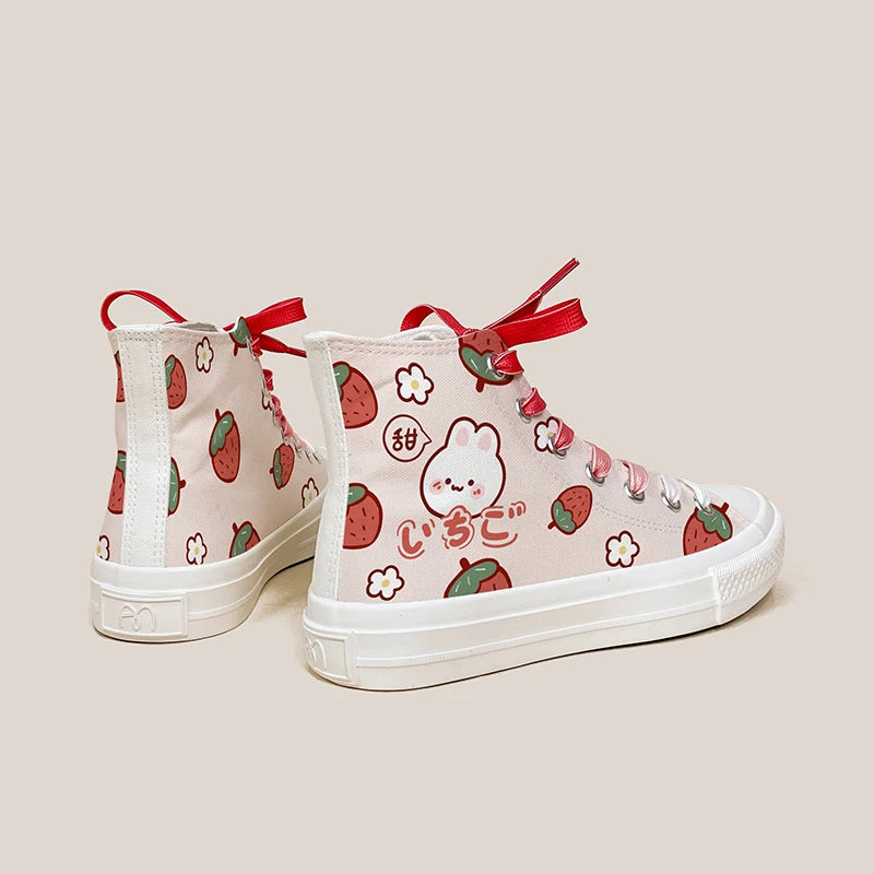Gradient strawberry kawaii sneakers for ABDL & DDLG pastel cute outfits