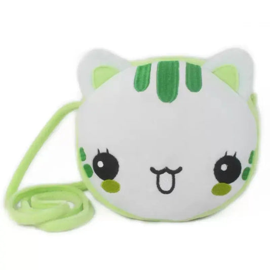 Green cat plush crossbody bag for pastel kawaii, DDLG, and babycore fashion