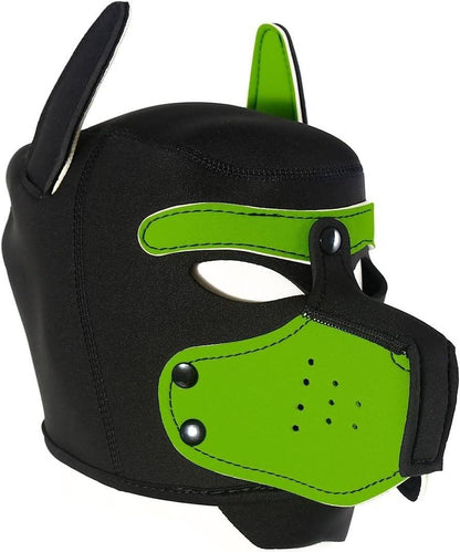 Green furry pup mask for petplay, flirty puppy DDLG sub fun, and kawaii roleplay moments.