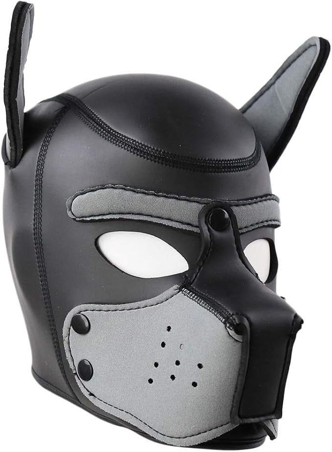 Grey furry pup mask for DDLG, flirty sub petplay, and kawaii puppy roleplay moments.