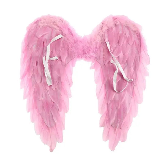 pastel pink, white, and black halo baby angel wings with soft feathers and adjustable straps for ddlg and kawaii cosplay