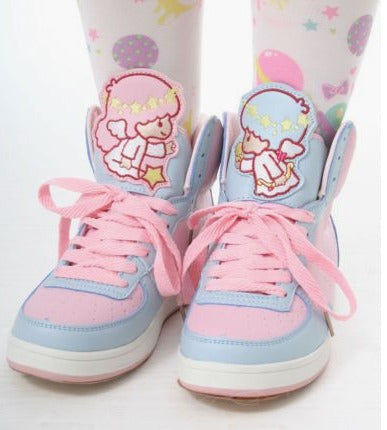 Halo Cherub pastel sneakers with angel motifs, soft cutecore DDLG style, and whimsical kawaii design