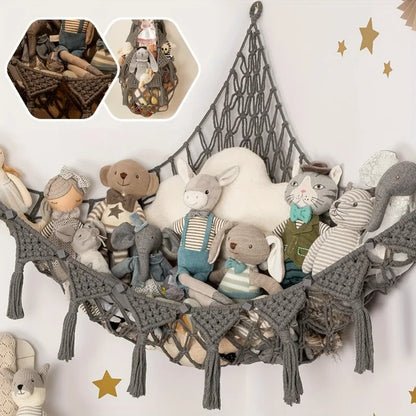 hanging mesh hammock for stuffed animals and plushies, perfect for kawaii room organization