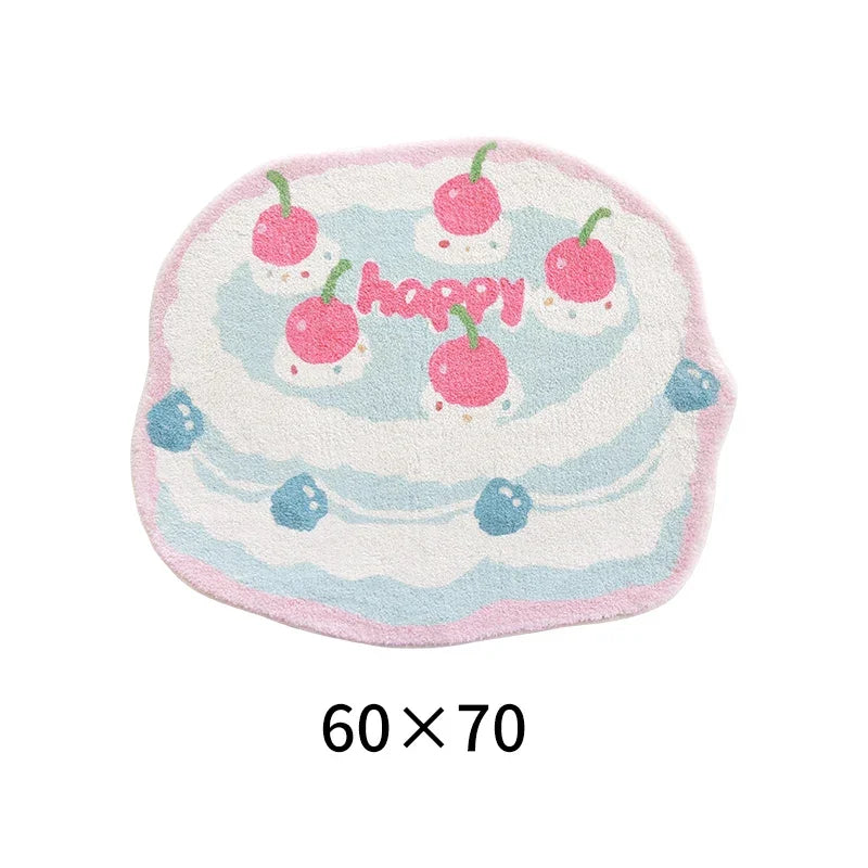 Happy cake kawaii rug with pastel sweets and adorable cartoon design for cute decor