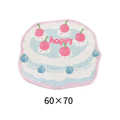 Happy cake kawaii rug with pastel sweets and adorable cartoon design for cute decor